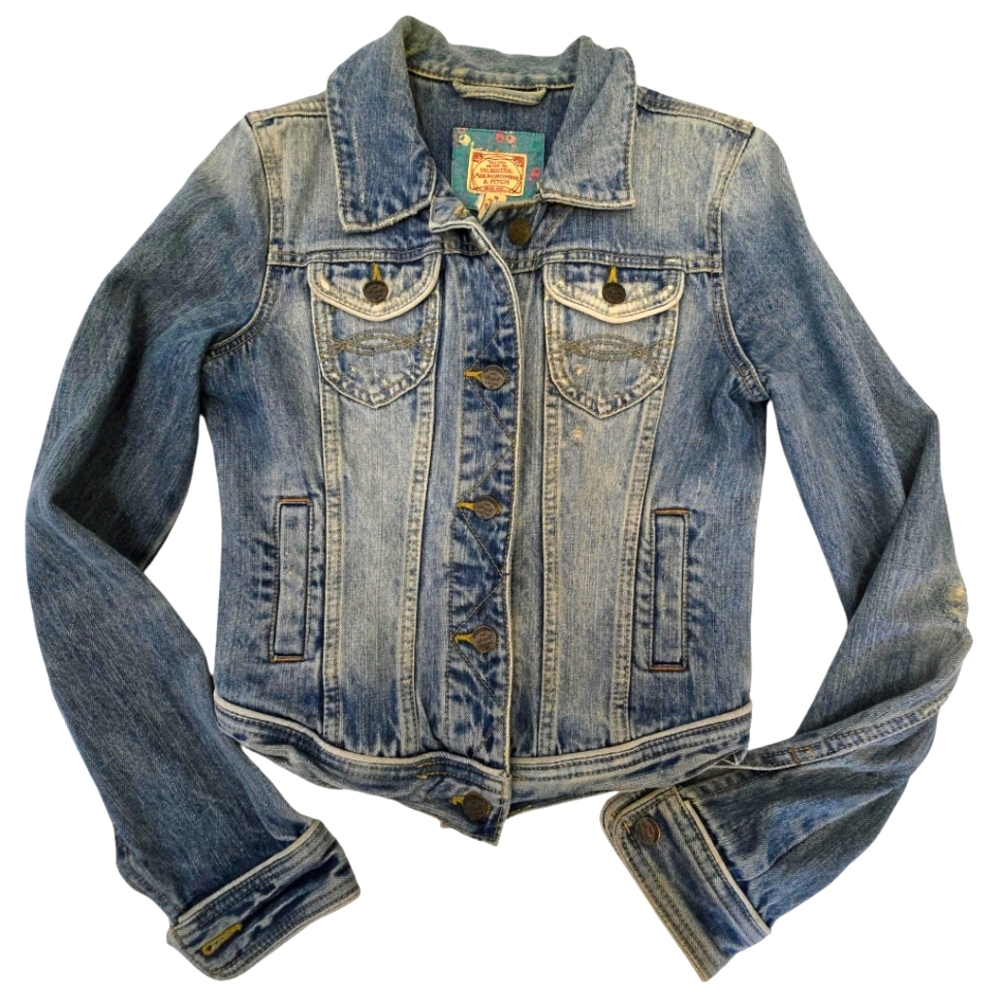 90s ViNTAGE ♡ Abercrombie & FiTCH ♡ SZ Small Distressed Faded Denim Jean Jacket